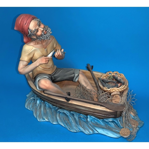 3 - A Capodimonte group fisherman in rowing boat length 12''