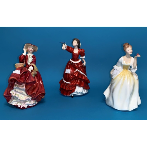 38 - 3 Royal Doulton figures Top O' the Hill HN1834, Pauline HN3643,(second), Flower of Love HN2460 (seco... 