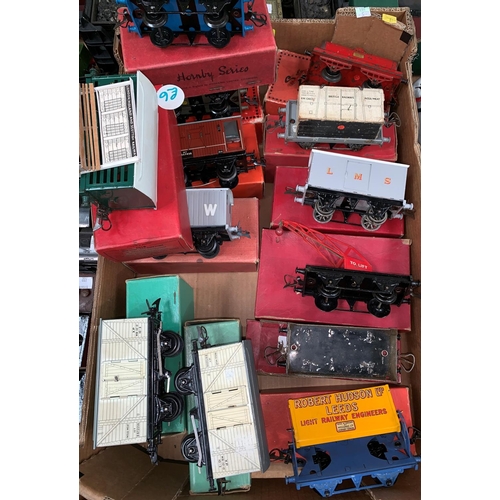 716 - 13 originally boxed Hornby '0' gauge trucks, wagons etc (some boxes a.f.)