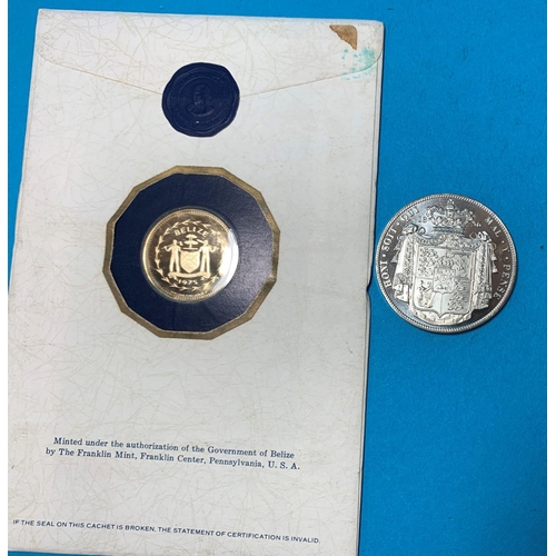 296 - A BELIZE $100 dollar gold coin, original seal 6.2gm and a William IV commemorative medal