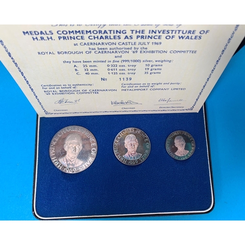 313 - A Prince of Wales Investiture set of 3 silver medals, 1969