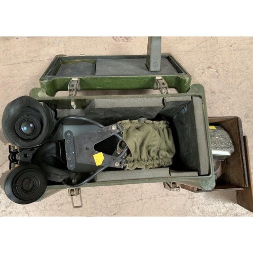 450 - A pair of WWII night goggles in military box; a boxed brass primus stove; a compass; a trinket box a... 