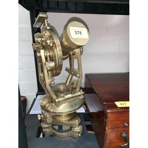 578 - A brass Transit Theodolite with dual verniers for both azimuth and elevation scales, 8