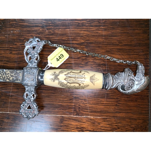449 - A 19th century American ceremonial sword, Knights of Columbus Masons, named to EW Hale with engraved... 