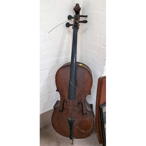 527 - An old cello with two piece back 75cm