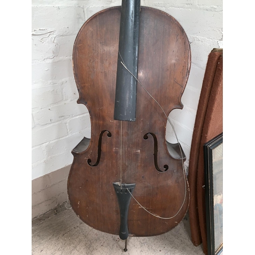 527 - An old cello with two piece back 75cm