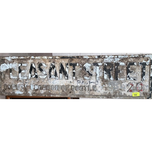 532 - A cast metal sign 'Pleasant Street' County Borough of Bootle, 94cm