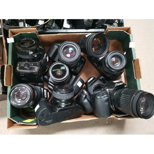 585 - 8 vintage Minolta cameras with various lenses