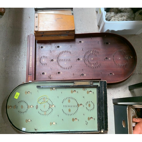 773 - Two bagatelle boards with balls; a spring action paper guillotine