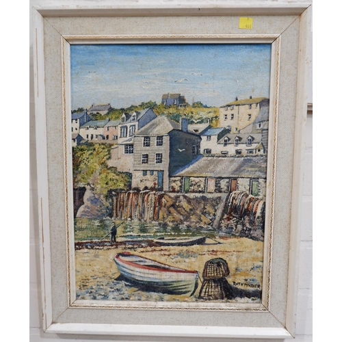 491 - RUTH PINDER - oil painting Corner of the Harbour; Port Isaac, signed 15.5'' x 11.5''