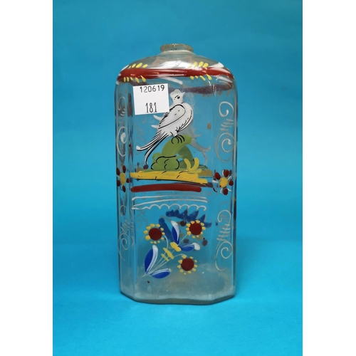181 - An antique Venetian style glass bottle decorated in coloured enamels