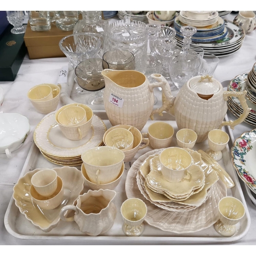 194 - A selection of Belleek china shell pattern teaware; etc. 30 pieces approx; a cut glass decanter; oth... 