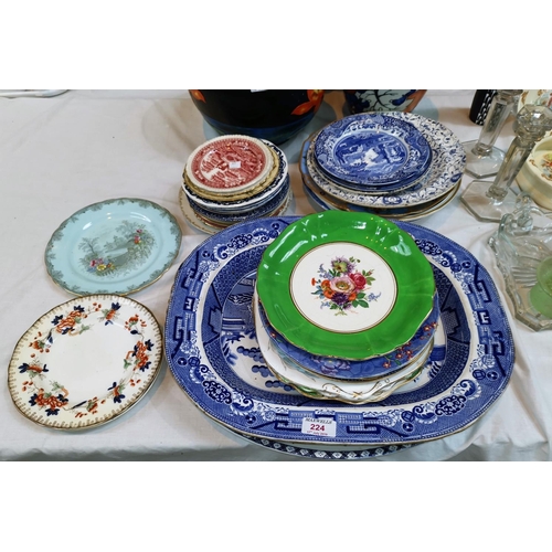 224 - Two 19th century large blue & white meat plates; other blue & white and decorative plates