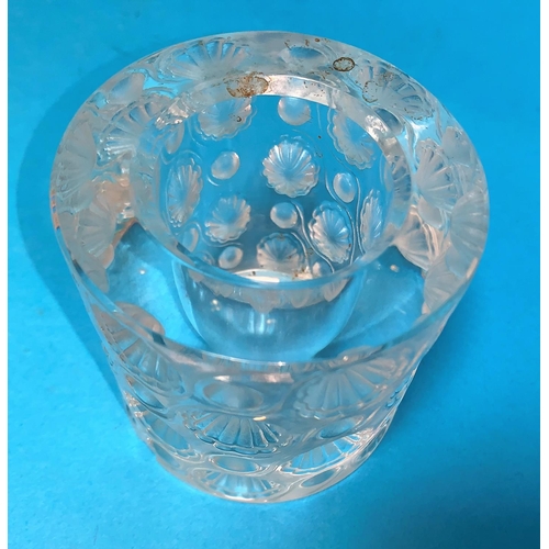 180 - A Lalique cylindrical glass posy vase with moulded decoration, 7.5 cm