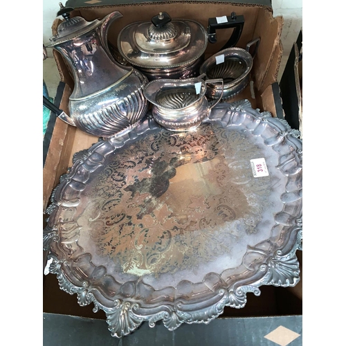 318 - A silver plated Georgian style 4 piece tea set and tray