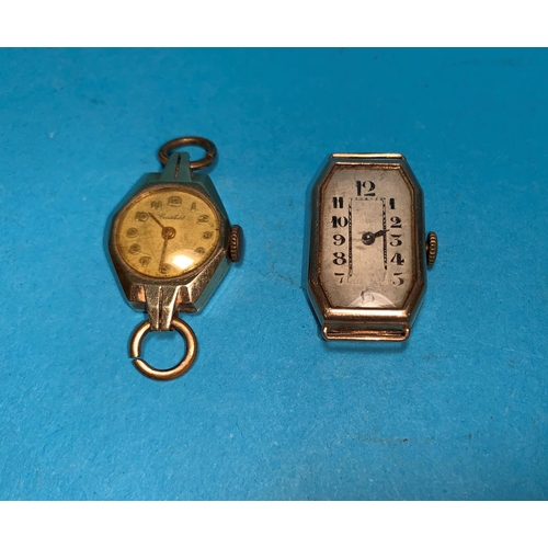 337 - A 1920's gents rectangular wristwatch, 9 carat  gold case; a ladies 9 carat gold cased watch