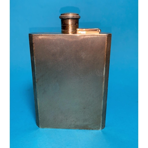 367 - A hallmarked silver engine turned hip flask, Birmingham 1948