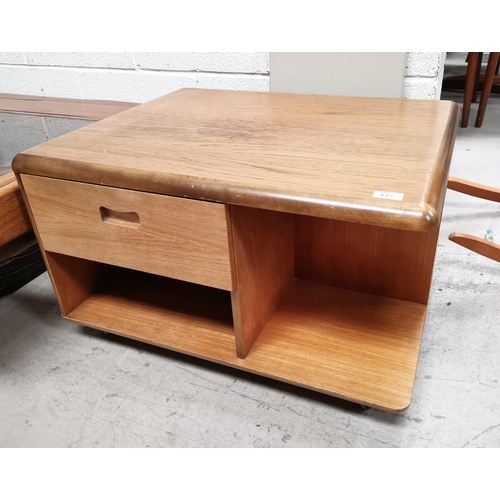 612 - A 1970's pale oak coffer table with cupboard, drawer and shelf under, 28