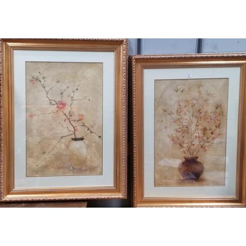 462 - A pair of large gilt framed prints:  floral subjects