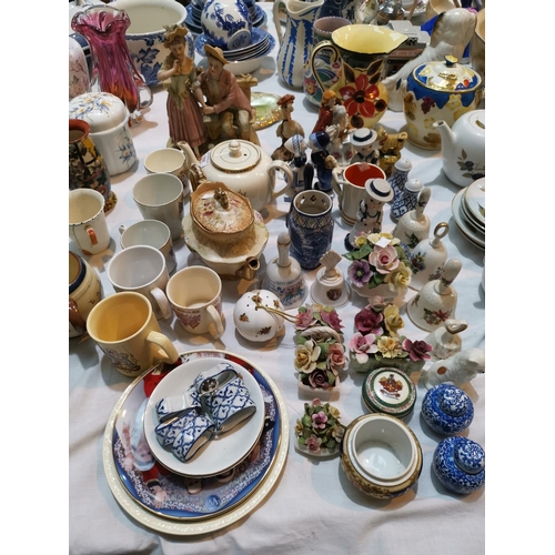 208 - A Victorian bisque group:  courting couple; a Victorian Crown Devon teapot; a selection of miniature... 