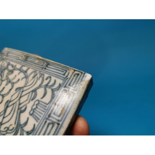 216 - A 19th century Chinese porcelain rectangular box with underglaze blue decoration, with inscriptions ... 