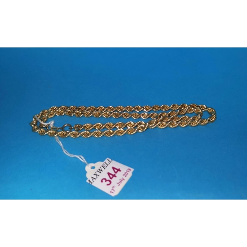 344 - A 9 carat hallmarked gold rope twist chain, 14.9 gm