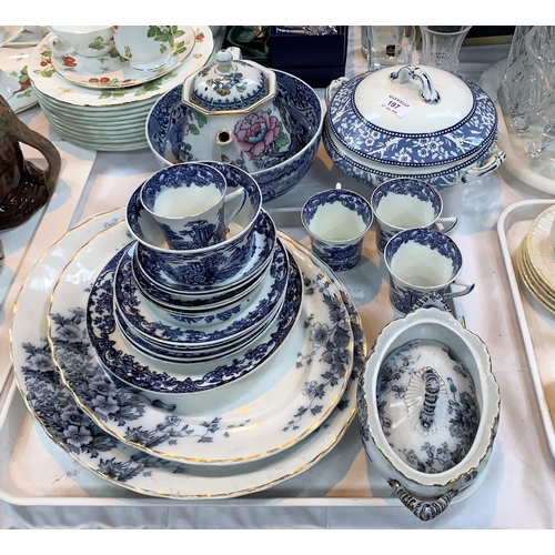 197 - A selection of blue & white china; a Copeland Spode bowl; a Losol teapot; a Phoenix 18 piece part te... 