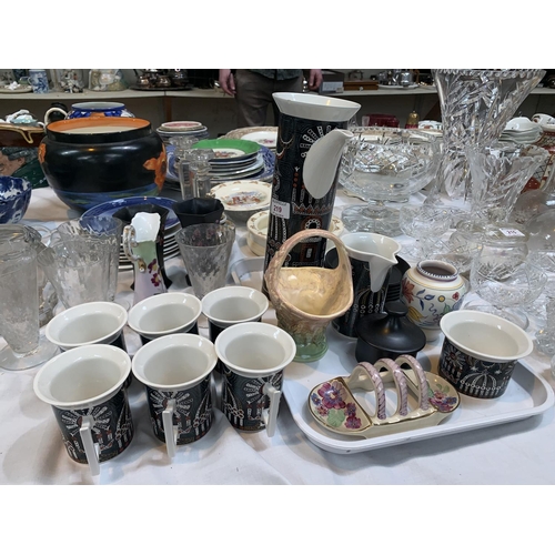 219 - A Portmeirion Magic Cities coffee set; a Gray's pottery toast rack; a Poole vase; etc.
