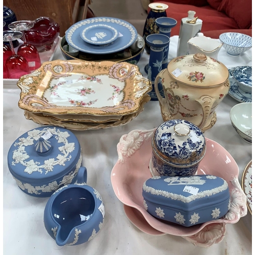 249 - A selection of Wedgwood blue jasperware; decorative china
