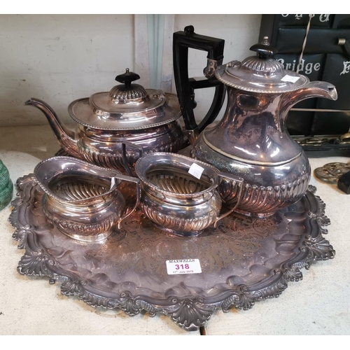 318 - A silver plated Georgian style 4 piece tea set and tray