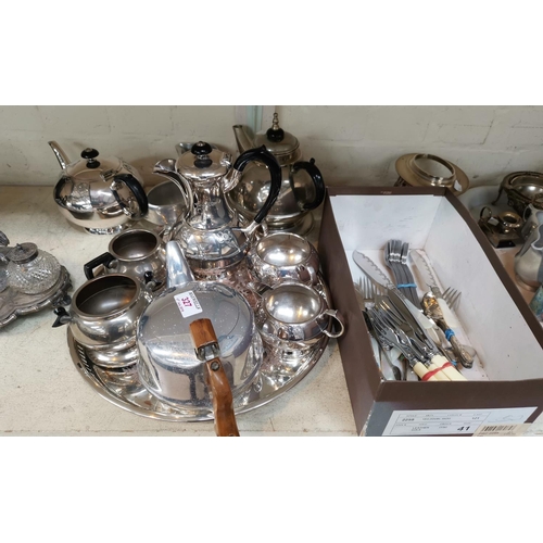 327 - A 4 piece silver plated tea set; a Picquot 3 piece tea set; silver plate