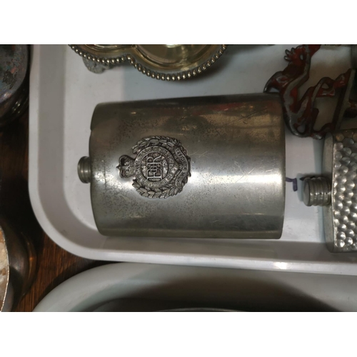 351 - A 19th century silver plated biscuit barrel an egg cruet; other silver plate; pewter; etc.