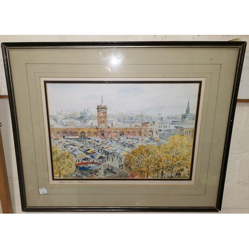 422 - Owen Traynor:  Ashton Market, watercolour, signed, 24 cm x 35 cm, framed
NO BID ON THIS LOT. SOLD WI... 