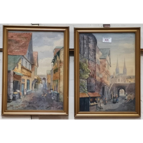 429 - J C Slade:  Street scenes, pair of watercolours, signed, 14
