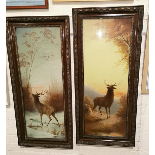 446 - A pair of highland stag framed points; a Victorian black silk parasol