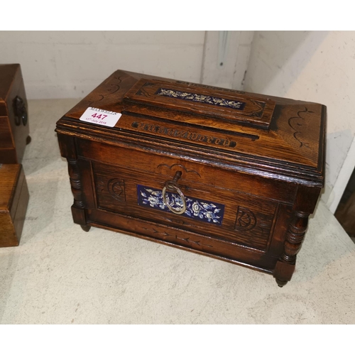 447 - A mid Victorian oak correspondence box, 27 cm