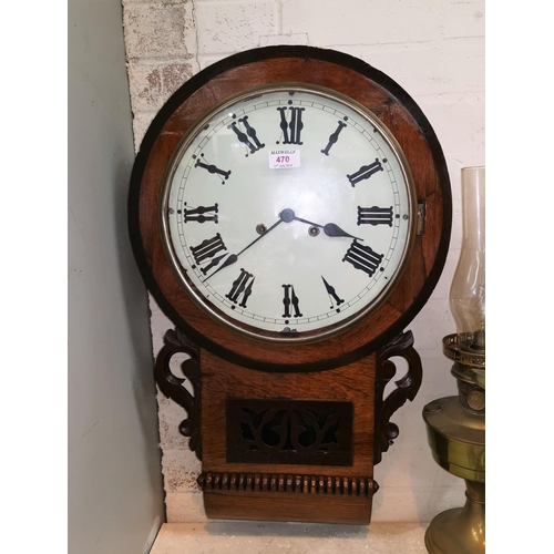 470 - A 19th century American rosewood wall clock with drop dial; a wall clock with coloured dial