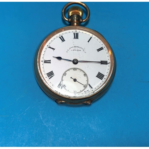 345a - An early 20th century pocket watch in 9 carat gold case, the dial signed John Bennett Ltd, London