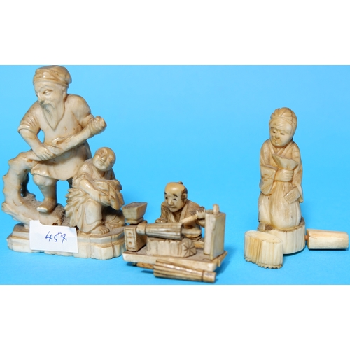 457A - Three various Japanese Meiji period ivory groups some a.f