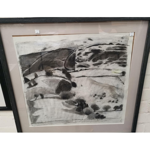 423 - Jenny Webbe:  landscape, charcoal, 53 cm x 56 cm, framed