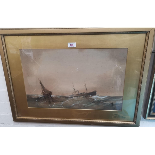 436 - Paul Marny:  Early steam & sail ship and fishing smacks off the Yorkshire coast, watercolour, signed... 
