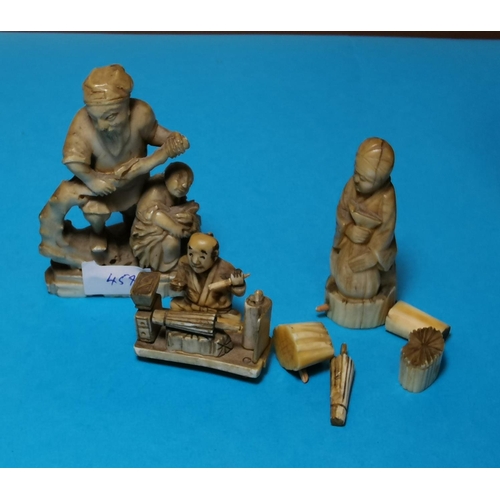 457A - Three various Japanese Meiji period ivory groups some a.f