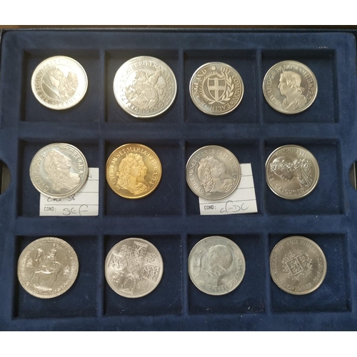 496 - A selection of coins, medals reproductions; a 10/- note