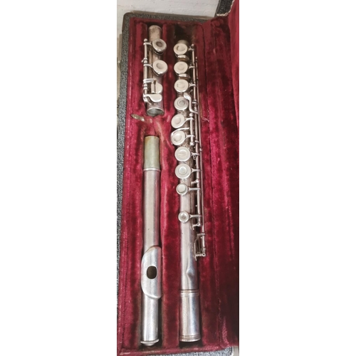 502 - A cased 3 sectional silver plated flute by Whitehall