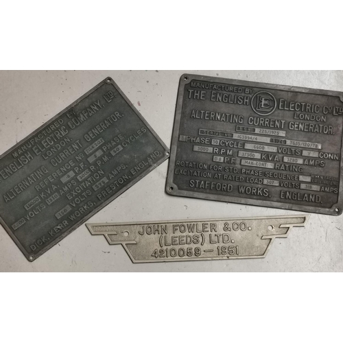 519A - 2 bronze plaques 'The English Electric Company Ltd ...'; a similar plaque 'John Fowler & Co ..'