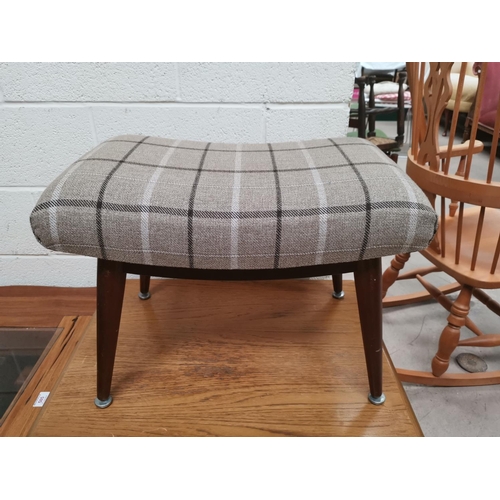631a - A teak retro stool upholstered in tartan fabric