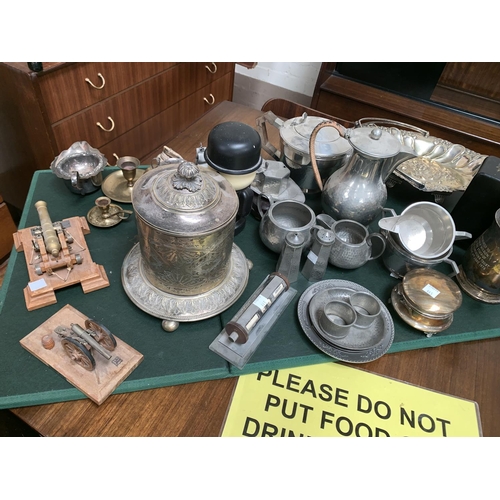 445 - A quantity of pewter; EPNS and collectables
