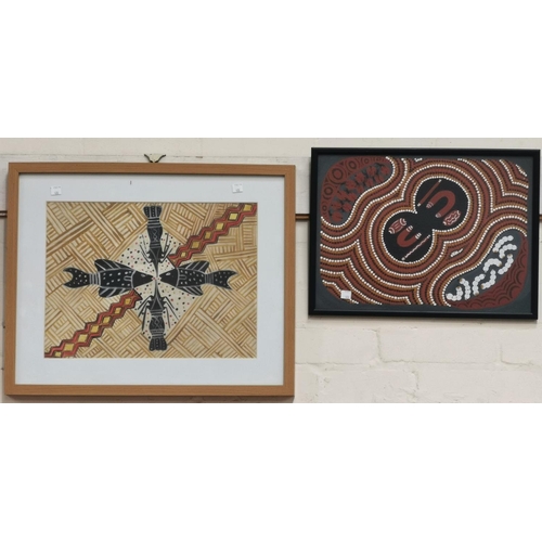 386 - Josephine Wirrapanda, Australia, acrylic, seafood, 29 cm x 39 cm; and another, both framed