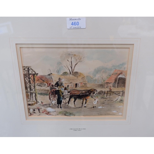 499 - John MacLaughlin - Milne RSA 1885-1957:  Farmyard scene with horse and cart, watercolour, 7