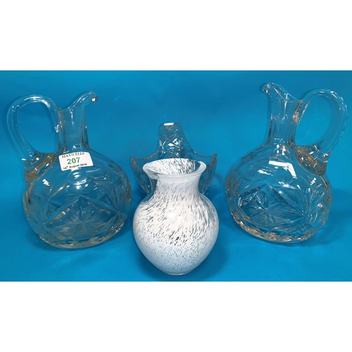 207 - A pair of cut wine jugs; decorative china and glass